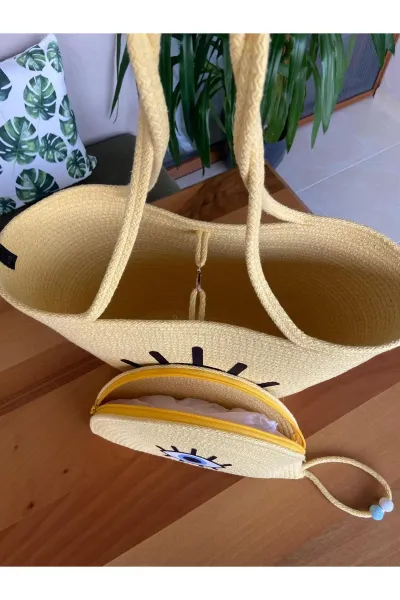 Nev Design 2'li Plaj Çantası ve D-Clucth Çanta Takımı, Sarı