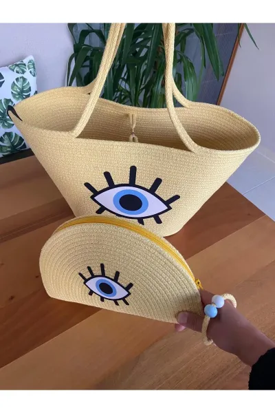 Nev Design 2'li Plaj Çantası ve D-Clucth Çanta Takımı, Sarı
