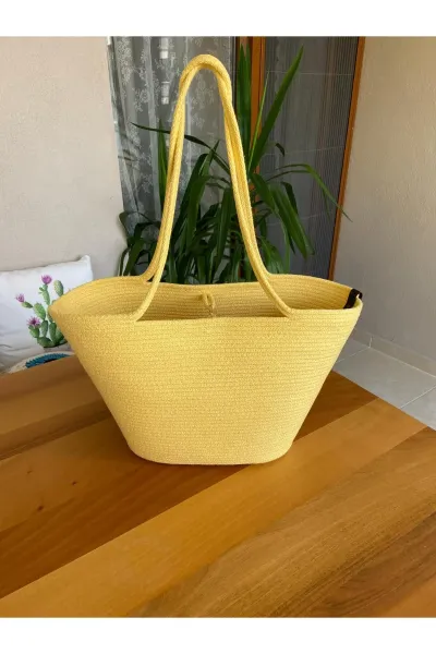 Nev Design Transfer Baskılı Göz Nazarlı  Plaj Çantası, Sarı