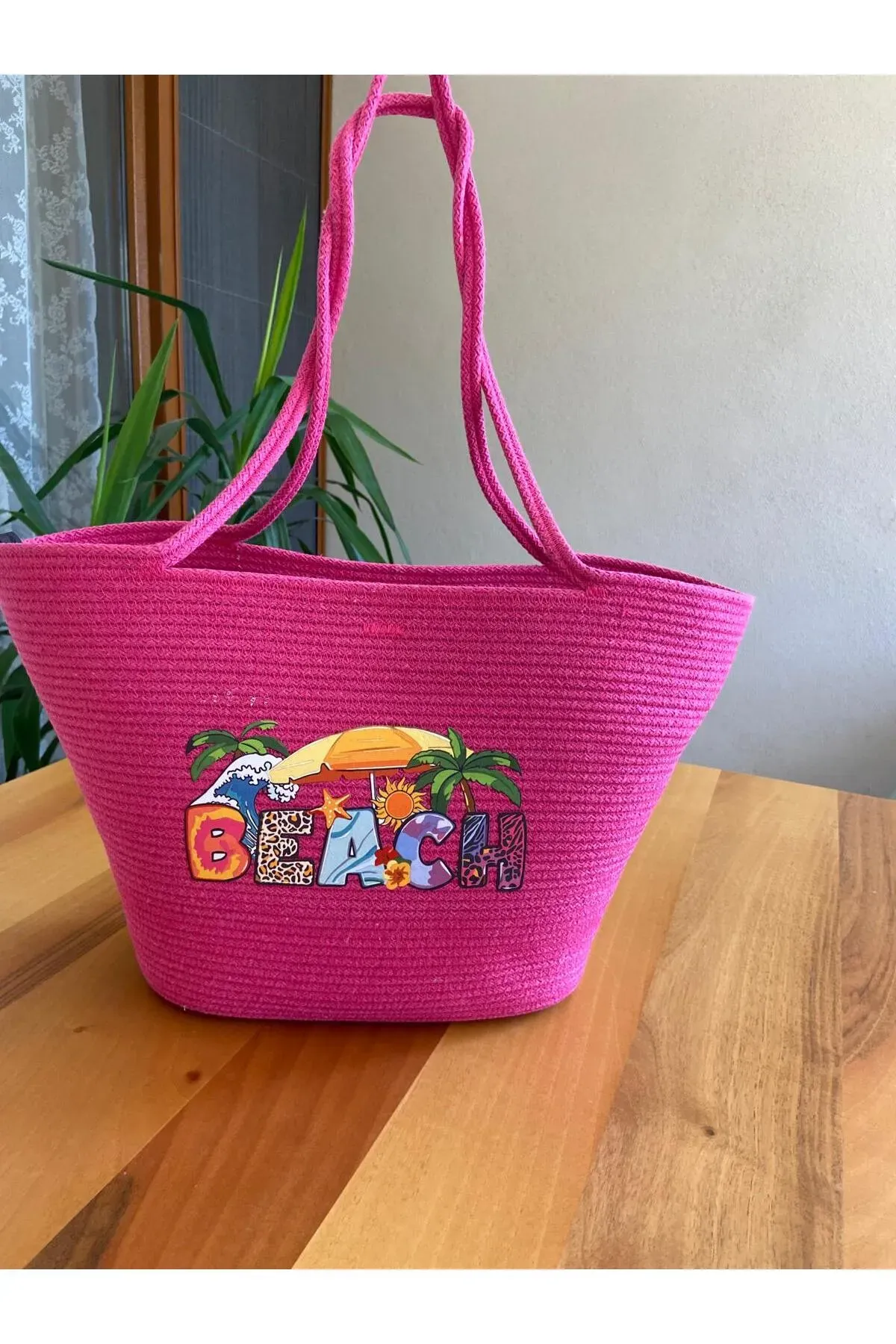 Nev Design ''Beach'' Transfer Baskılı Plaj Çantası Fuşya