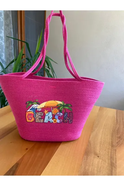 Nev Design ''Beach'' Transfer Baskılı Plaj Çantası Fuşya