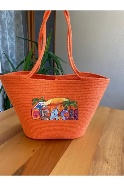 Nev Design ''Beach'' Transfer Baskılı Plaj Çantası Turuncu