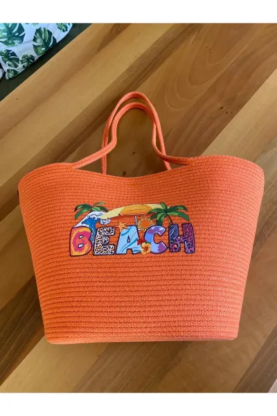 Nev Design ''Beach'' Transfer Baskılı Plaj Çantası Turuncu