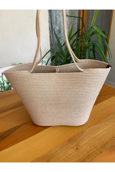 Nev Design ''Beach'' Transfer Baskılı Plaj Çantası Bej
