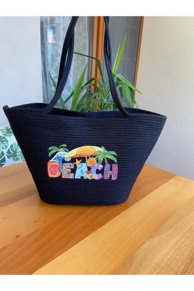 Nev Design ''Beach'' Transfer Baskılı Plaj Çantası Siyah