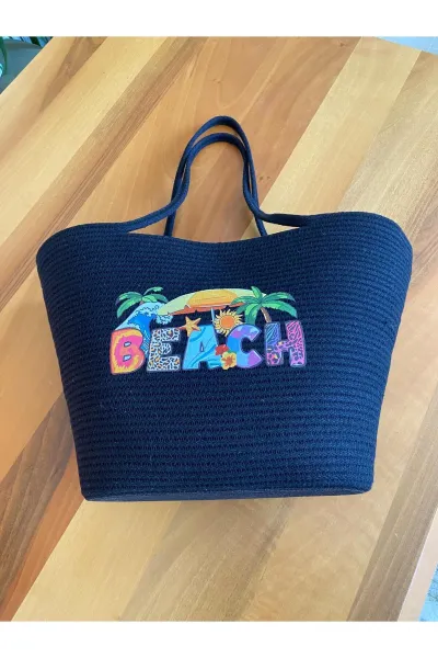 Nev Design ''Beach'' Transfer Baskılı Plaj Çantası Siyah