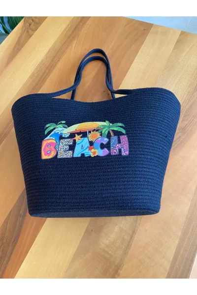 Nev Design ''Beach'' Transfer Baskılı Plaj Çantası Siyah