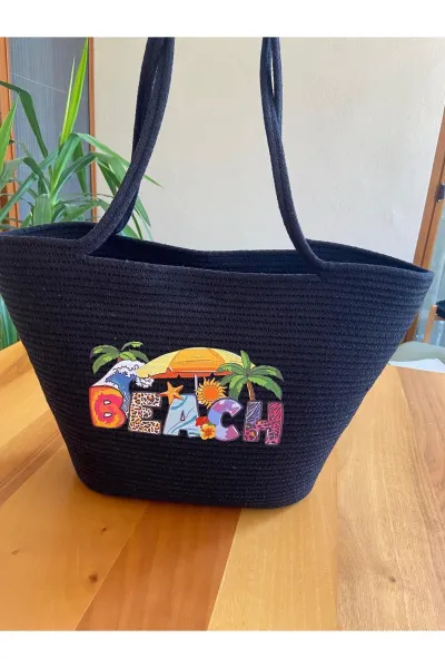 Nev Design ''Beach'' Transfer Baskılı Plaj Çantası Siyah