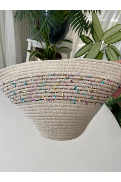 Nev Design Konfeti İp (Renkli)Geçişli Krem V Clutch Çanta