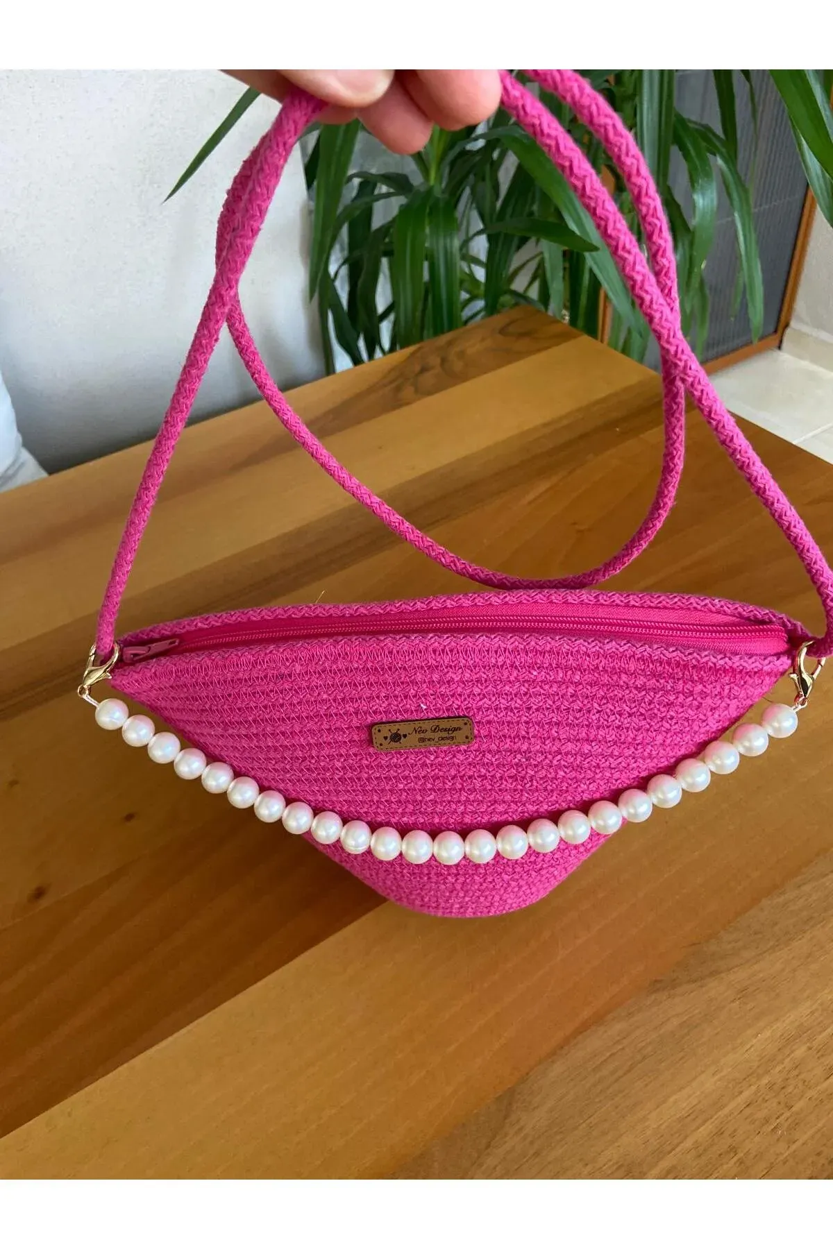 Nev Design İncili Çanta, Günlük, Omuz Çantası Fuşya