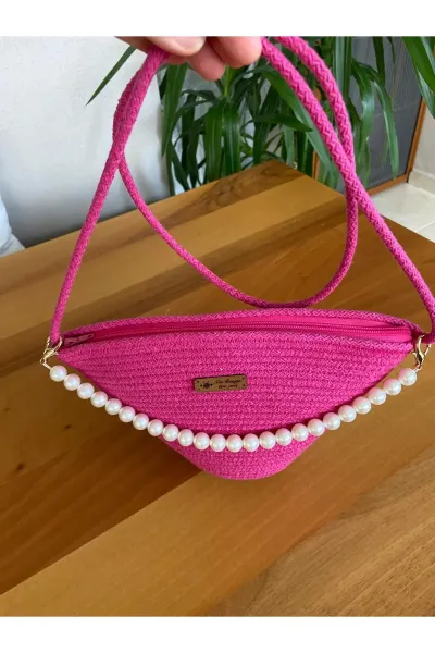Nev Design İncili Çanta, Günlük, Omuz Çantası Fuşya
