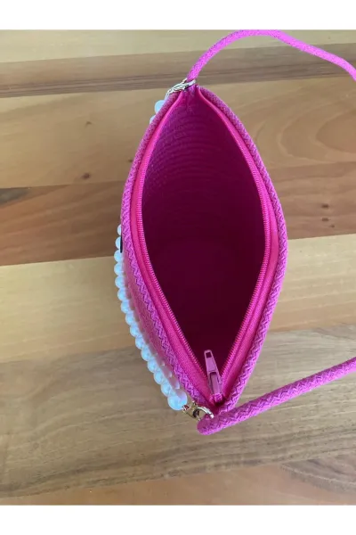 Nev Design İncili Çanta, Günlük, Omuz Çantası Fuşya