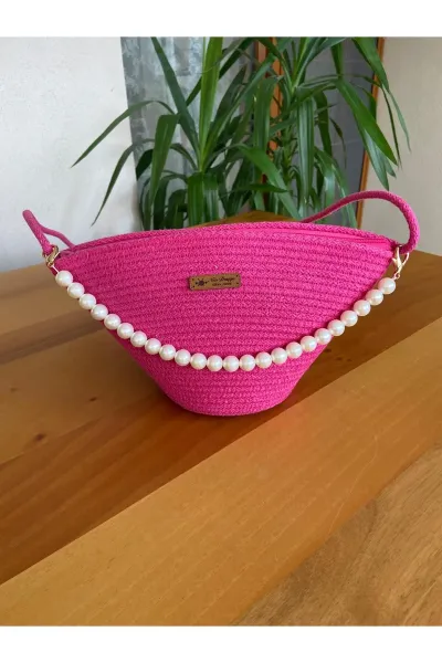 Nev Design İncili Çanta, Günlük, Omuz Çantası Fuşya
