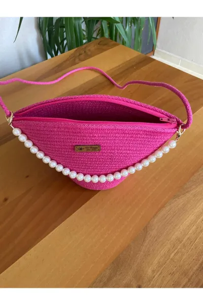 Nev Design İncili Çanta, Günlük, Omuz Çantası Fuşya