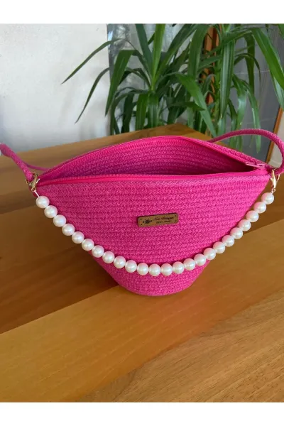 Nev Design İncili Çanta, Günlük, Omuz Çantası Fuşya