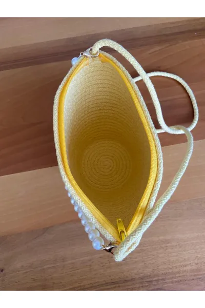 Nev Design İncili Çanta, Günlük, Omuz Çantası Sarı