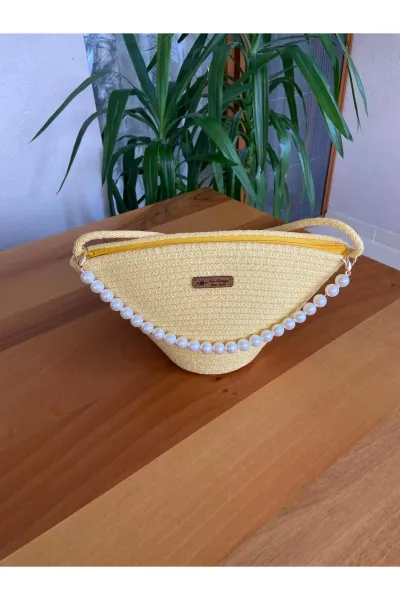 Nev Design İncili Çanta, Günlük, Omuz Çantası Sarı