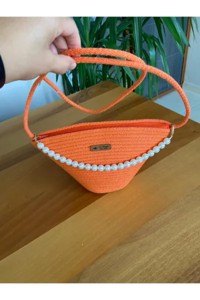 Nev Design İncili Çanta, Günlük, Omuz Çantası Turuncu