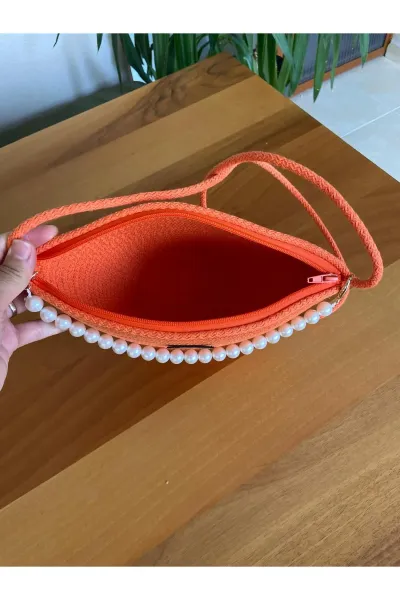 Nev Design İncili Çanta, Günlük, Omuz Çantası Turuncu