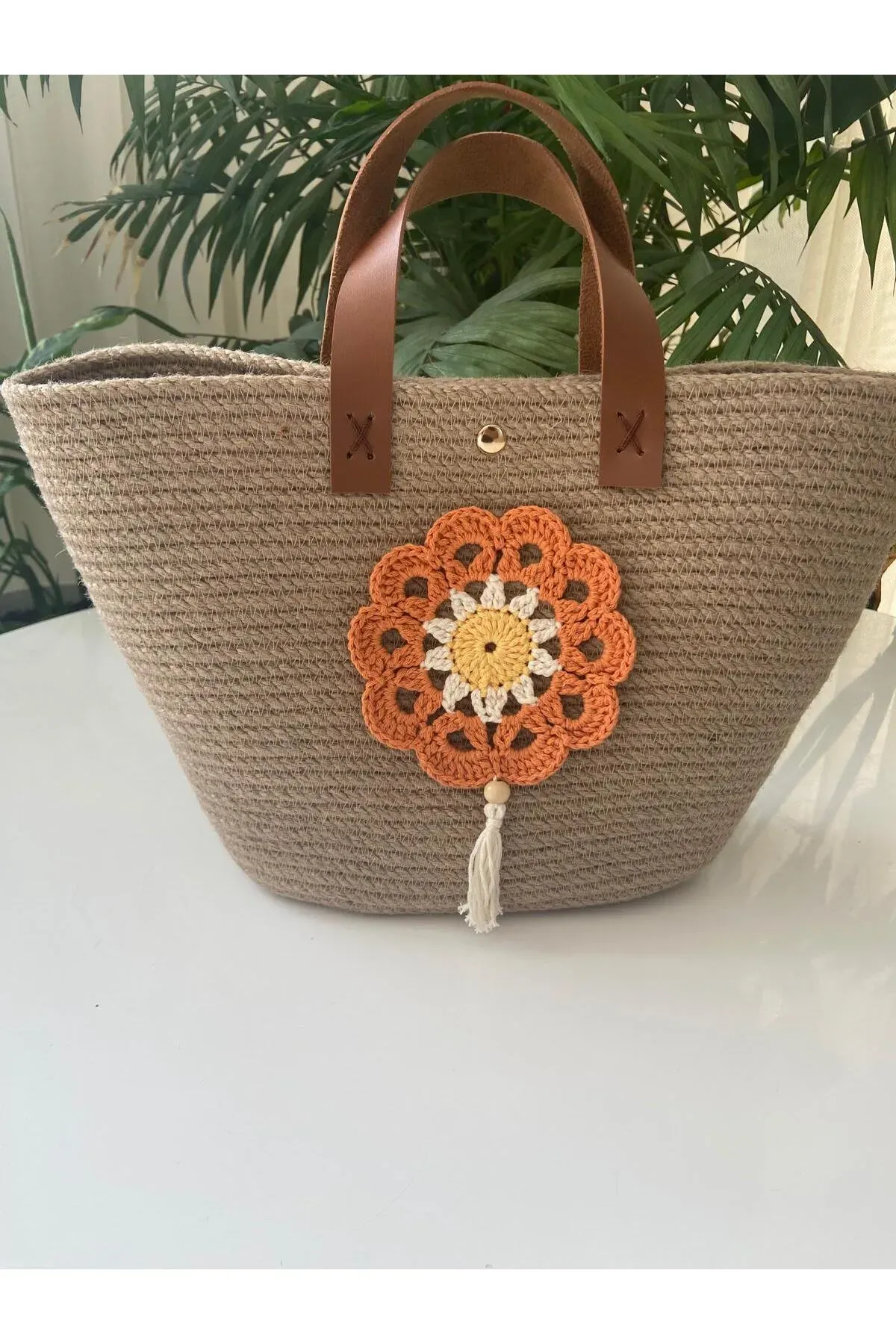 Nev Design Jüt Çanta, Hasır Çanta, Çiçek Detaylı 2