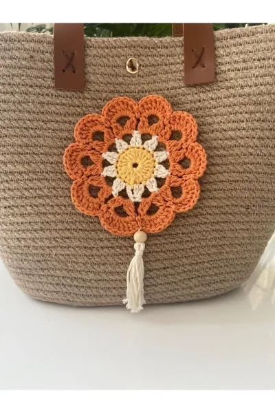 Nev Design Jüt Çanta, Hasır Çanta, Çiçek Detaylı 2