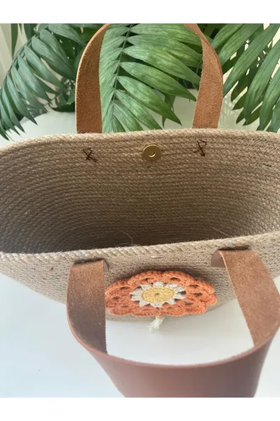Nev Design Jüt Çanta, Hasır Çanta, Çiçek Detaylı 2