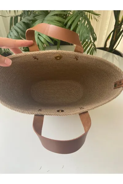 Nev Design Jüt Çanta, Hasır Çanta, Çiçek Detaylı 2