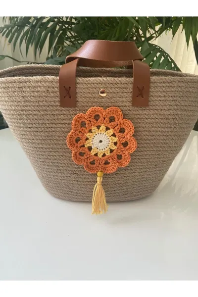 Nev Design Jüt Çanta, Hasır Çanta, Çiçek Detaylı 3