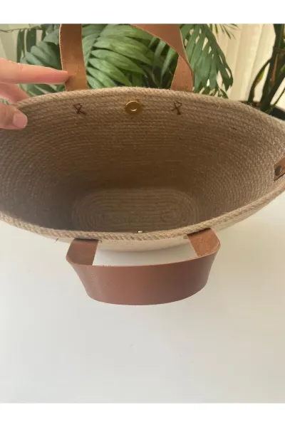 Nev Design Jüt Çanta, Hasır Çanta, Çiçek Detaylı 3