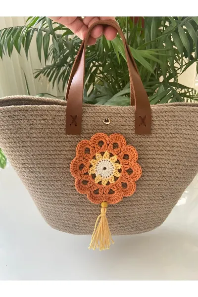 Nev Design Jüt Çanta, Hasır Çanta, Çiçek Detaylı 3