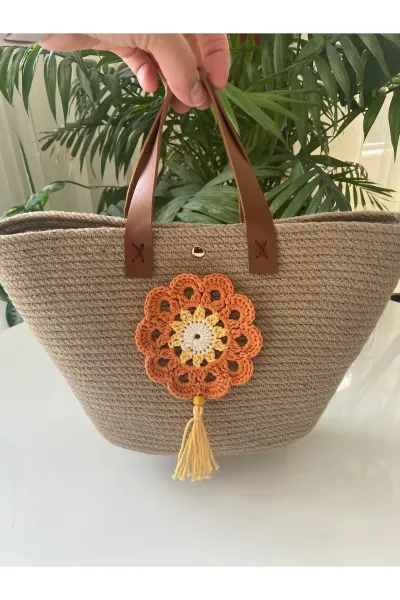 Nev Design Jüt Çanta, Hasır Çanta, Çiçek Detaylı 3