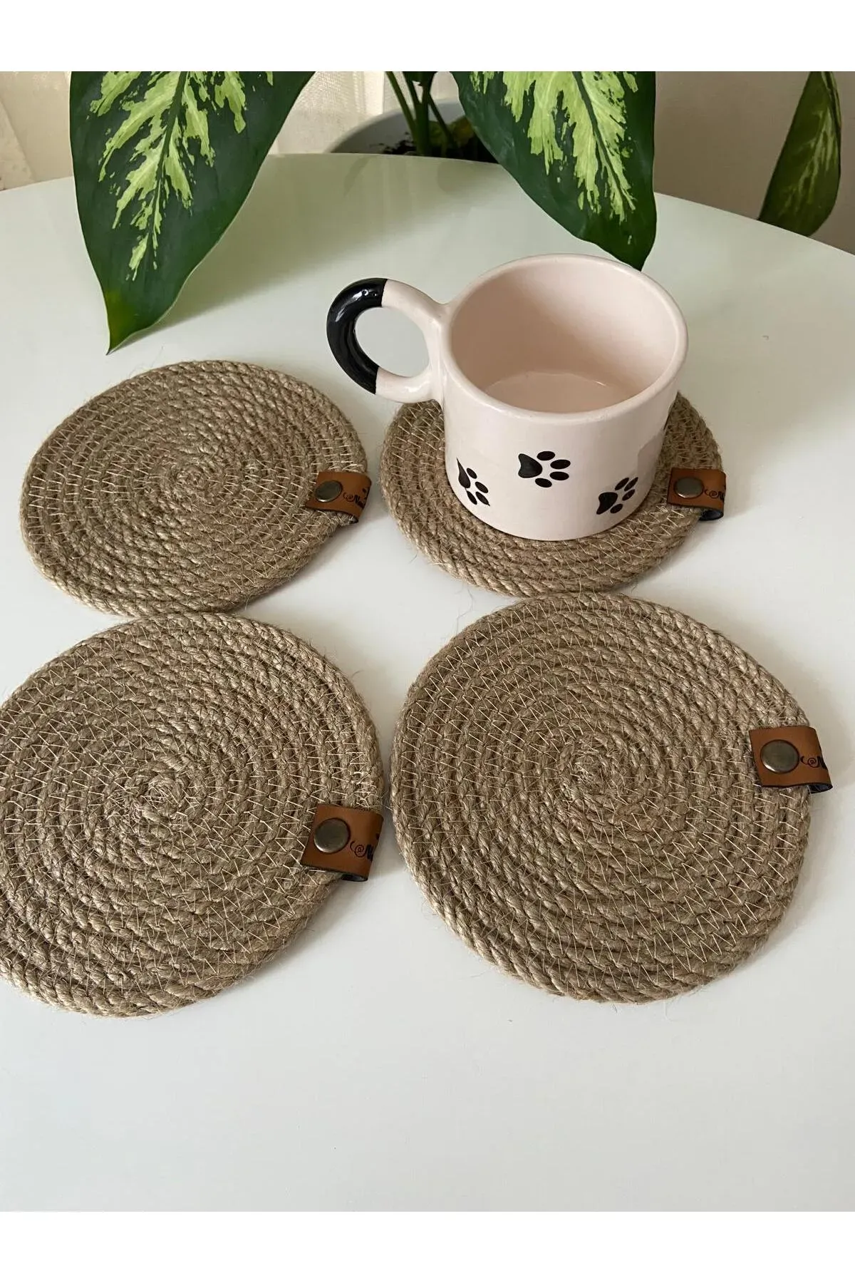 Nev Design 4'lü Bardak Altlığı, DFT Baskı, Jüt