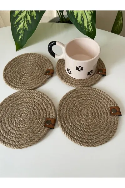 Nev Design 4'lü Bardak Altlığı, DFT Baskı, Jüt