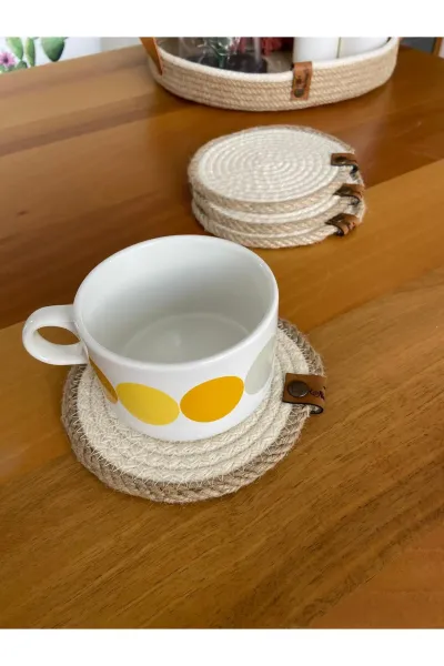 Nev Design 4'lü Bardak Altlığı, DFT Baskı, Krem - Jüt