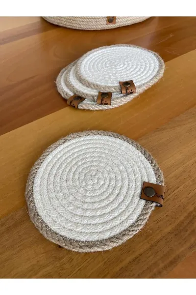 Nev Design 4'lü Bardak Altlığı, DFT Baskı, Krem - Jüt