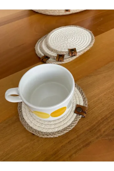 Nev Design 4'lü Bardak Altlığı, DFT Baskı, Krem - Jüt