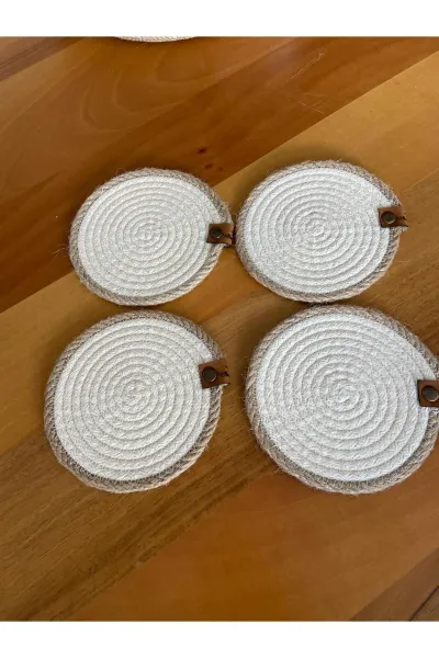 Nev Design 4'lü Bardak Altlığı, DFT Baskı, Krem - Jüt