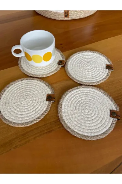 Nev Design 4'lü Bardak Altlığı, DFT Baskı, Krem - Jüt