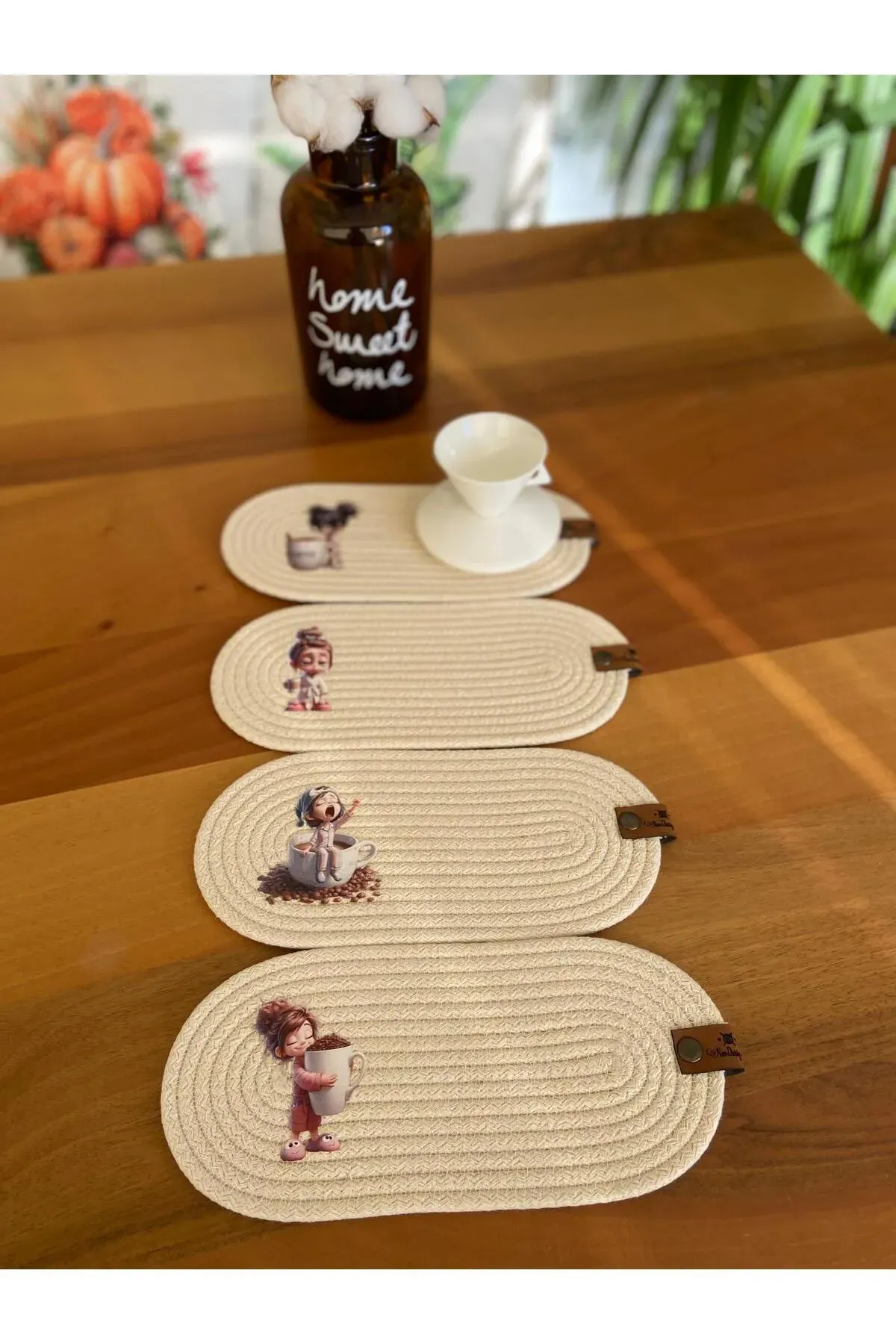Nev Design 4'lü Bardak Altlığı, DFT Baskı, Oval