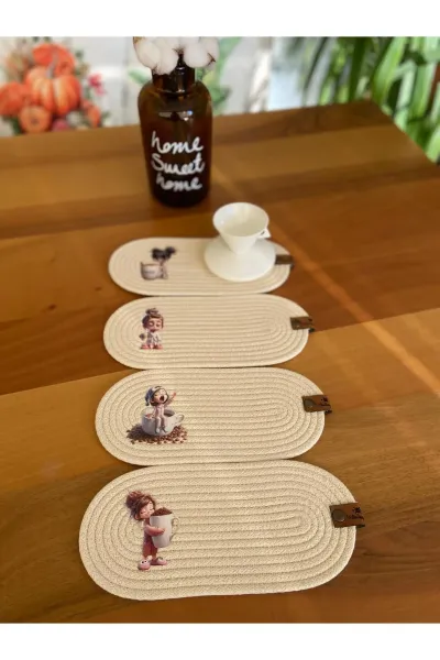 Nev Design 4'lü Bardak Altlığı, DFT Baskı, Oval