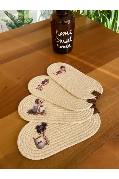 Nev Design 4'lü Bardak Altlığı, DFT Baskı, Oval