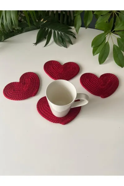 Nev Design 4'lü Bardak Altlığı, DFT Baskı, Kırmızı Kalp
