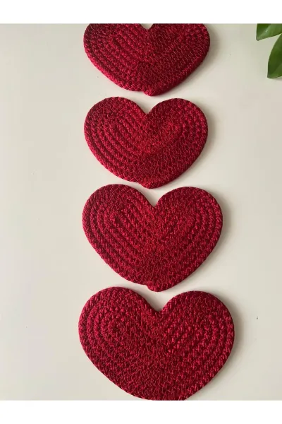 Nev Design 4'lü Bardak Altlığı, Kırmızı Kalp