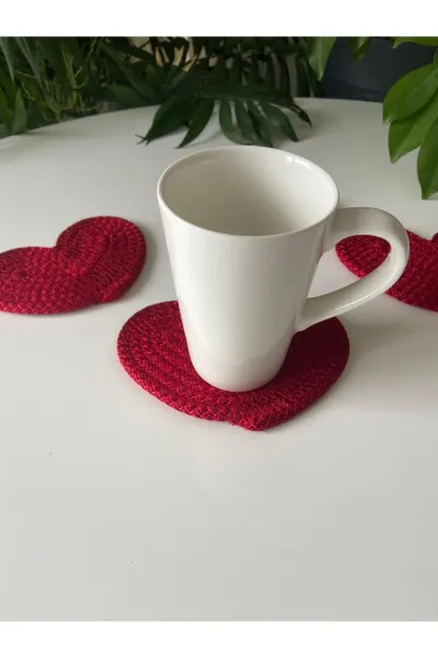 Nev Design 4'lü Bardak Altlığı, DFT Baskı, Kırmızı Kalp