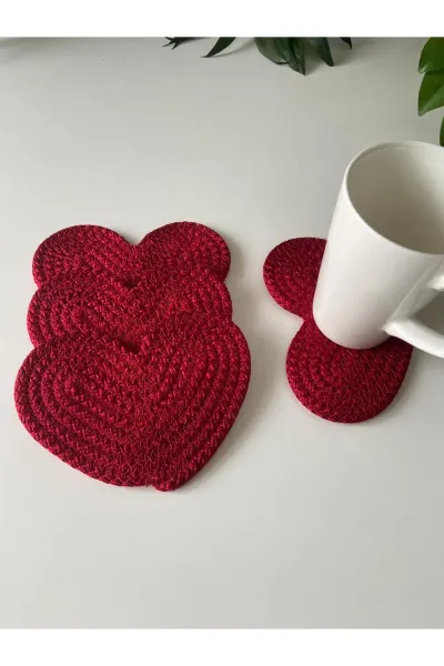 Nev Design 4'lü Bardak Altlığı, DFT Baskı, Kırmızı Kalp