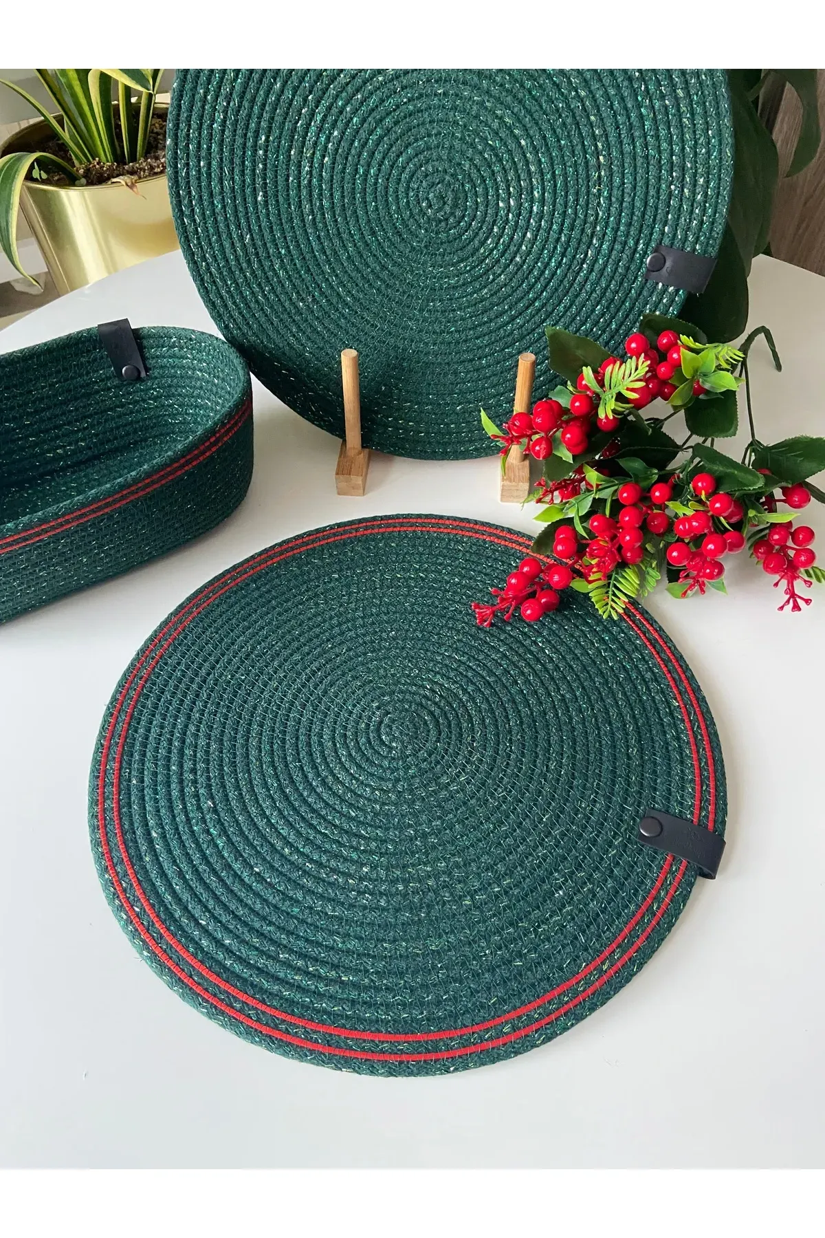 Nev Design 6'lı Supla ve Ekmek Sepeti Takımı Yeşil Simli