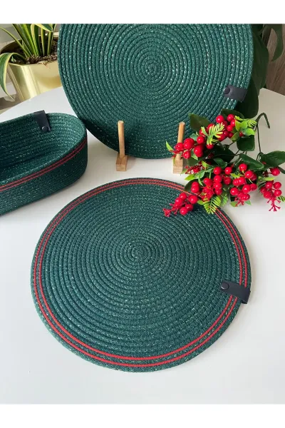 Nev Design 6'lı Supla ve Ekmek Sepeti Takımı Yeşil Simli
