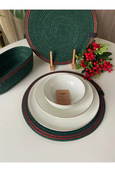 Nev Design 6'lı Supla ve Ekmek Sepeti Takımı Yeşil Simli