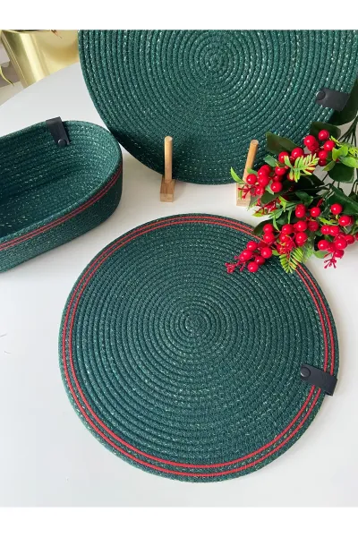 Nev Design 6'lı Supla ve Ekmek Sepeti Takımı Yeşil Simli