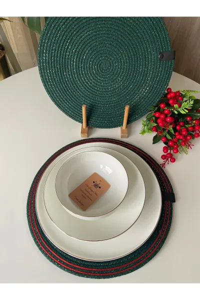 Nev Design 6'lı Supla ve Ekmek Sepeti Takımı Yeşil Simli